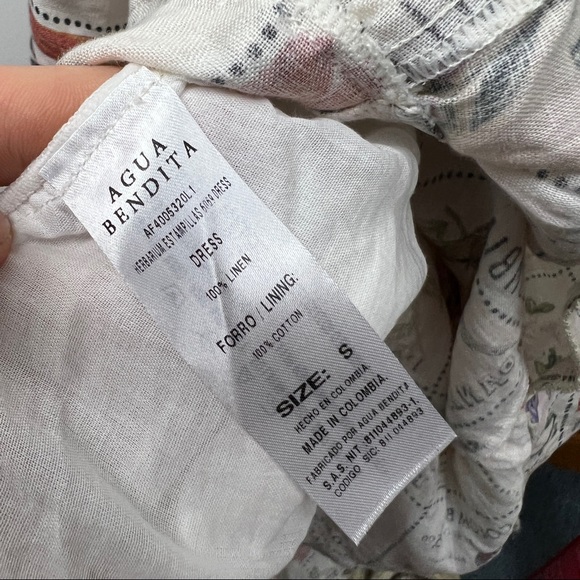 Agua by Agua Bendita Herbarium Estampillas Bird Flower Patch Linen Dress - Picture 10 of 11